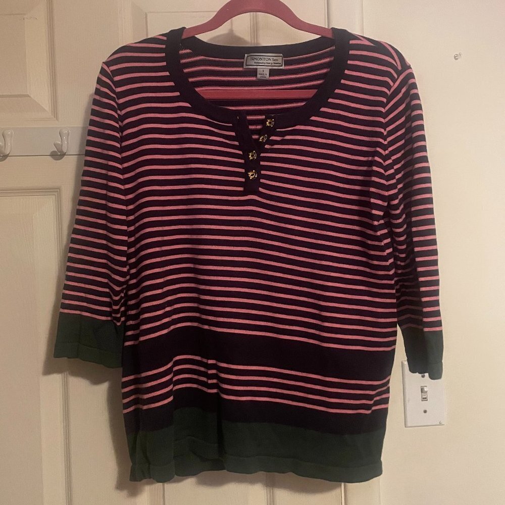 Womens Simonton Says by George Simonton Blue and Pink Striped Sweater Size Small
